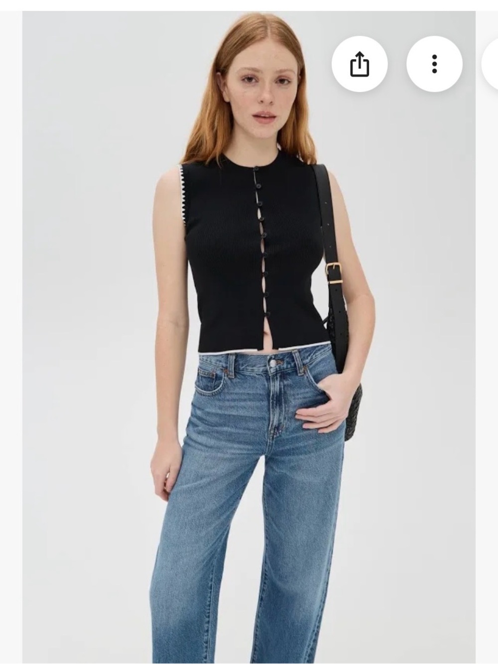 Madewell Black Button Front Knit Tank with White Crochet Stitching